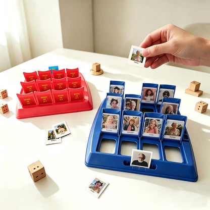 Personalized Guess Who photo game by MadeMine featuring custom family images on a fun, interactive board game for game night.