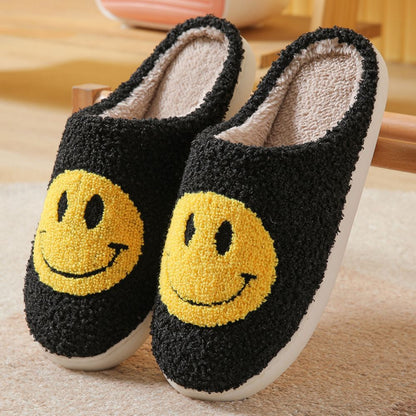 MadeMine smiley face cotton slippers with fuzzy, fluffy texture, warm and cozy house slippers for women and men.