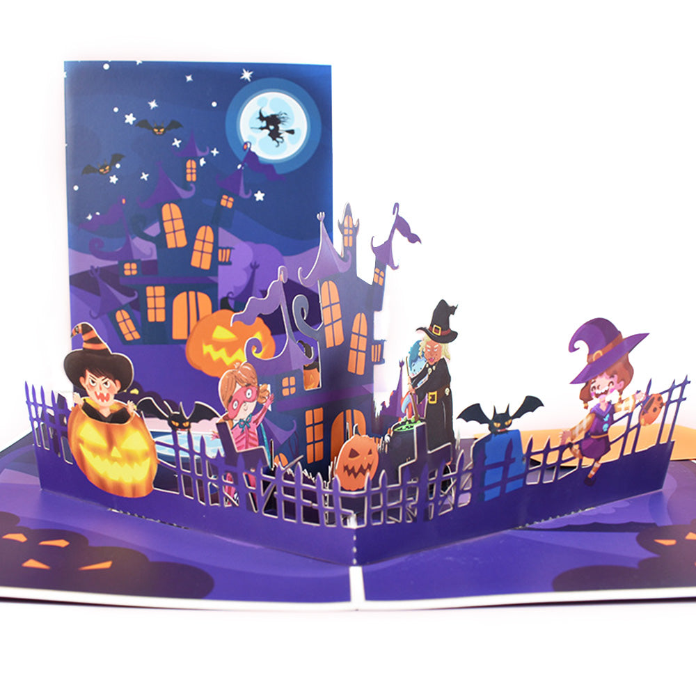 Tarjeta desplegable 3D de Halloween, tarjeta de felicitación desplegable de castillo de terror.