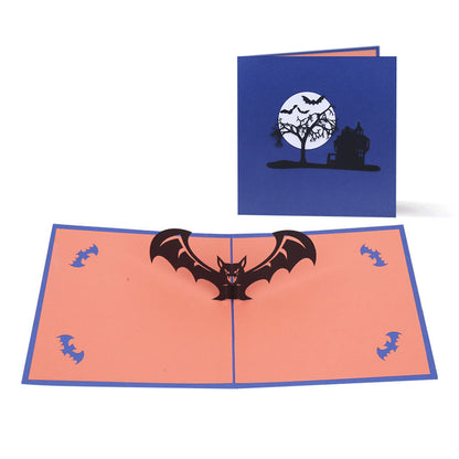 Tarjeta desplegable 3D de Halloween, tarjeta de felicitación desplegable de murciélago.