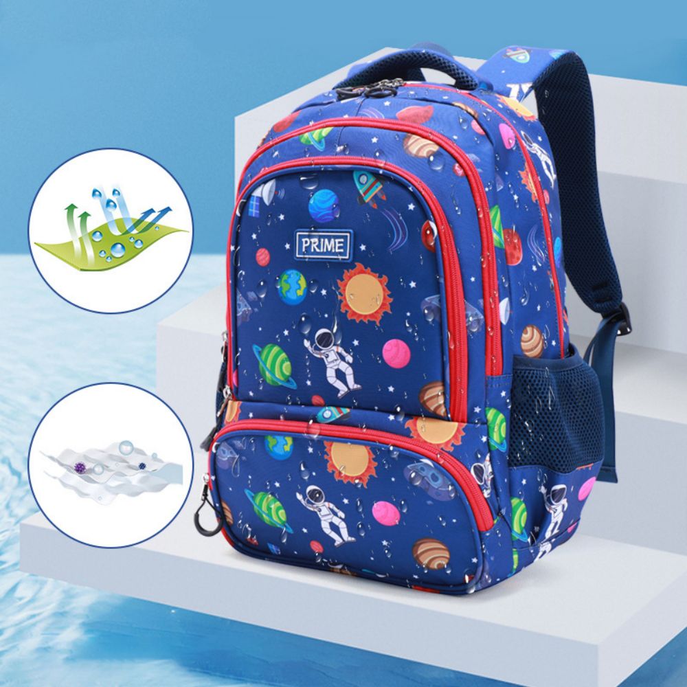 Colorful rainbow astronaut kids backpack by MadeMine featuring lightweight design, ideal for boys and girls' school use.