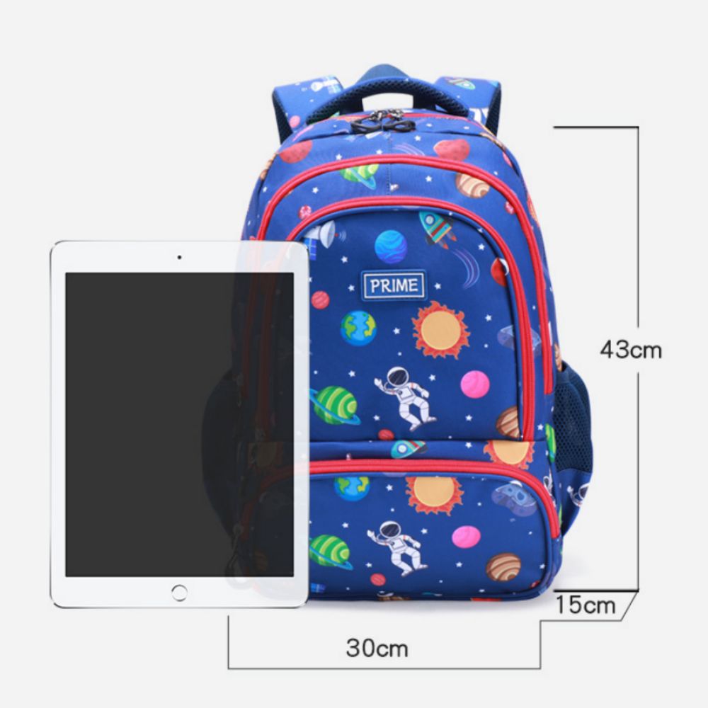 Colorful rainbow astronaut kids backpack by MadeMine, lightweight school bag with adjustable straps for boys and girls.