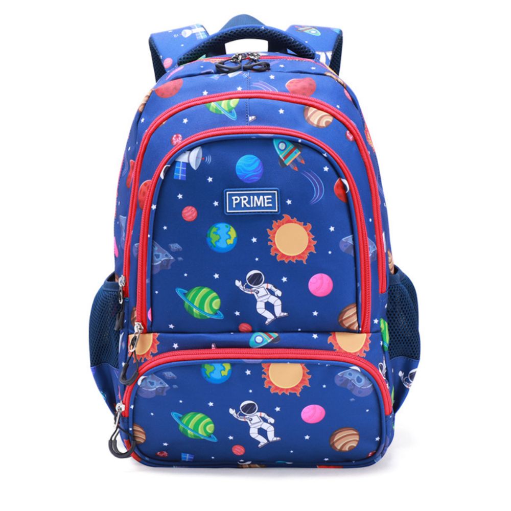 Colorful rainbow astronaut kids backpack by MadeMine, lightweight school bag for boys and girls with space-themed design.