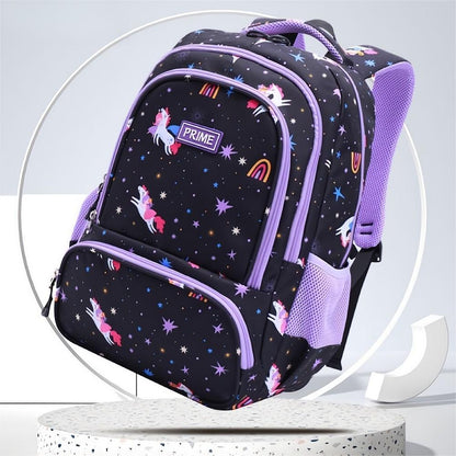 Rainbow astronaut kids backpack by MadeMine, lightweight school bag with colorful space-themed design for boys and girls.