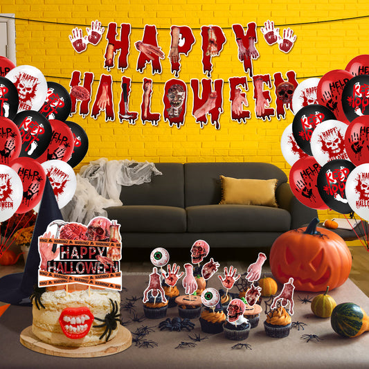 MadeMine Halloween hanging swirl banner with bloody decorations, perfect for spooky party decor and Halloween celebration.