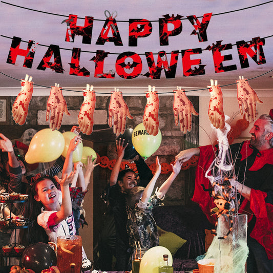 MadeMine Halloween party banner decorations with spooky themed designs for Halloween celebration event.