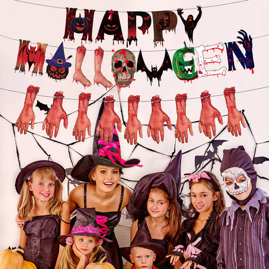 MadeMine Halloween horror party banner decorations with spooky themed designs for Halloween party celebration.
