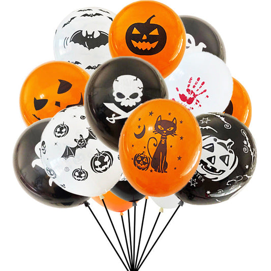 Set of 100 MadeMine Halloween latex balloons, 12 inches, for party decorations, featuring spooky orange and black designs.