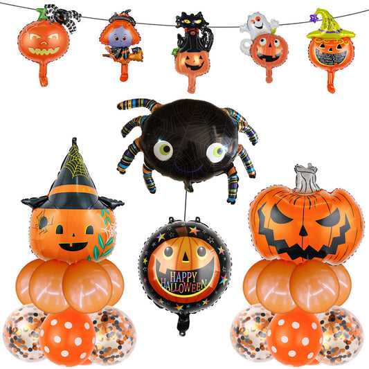 MadeMine Halloween party balloons kit with latex pumpkin and spider balloons, plus foil pumpkin and spider for festive celebrations