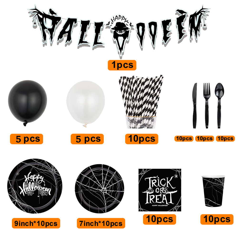 Kit de vajilla desechable de Halloween, decoraciones para fiestas, suministros de vajilla, 91 piezas.
