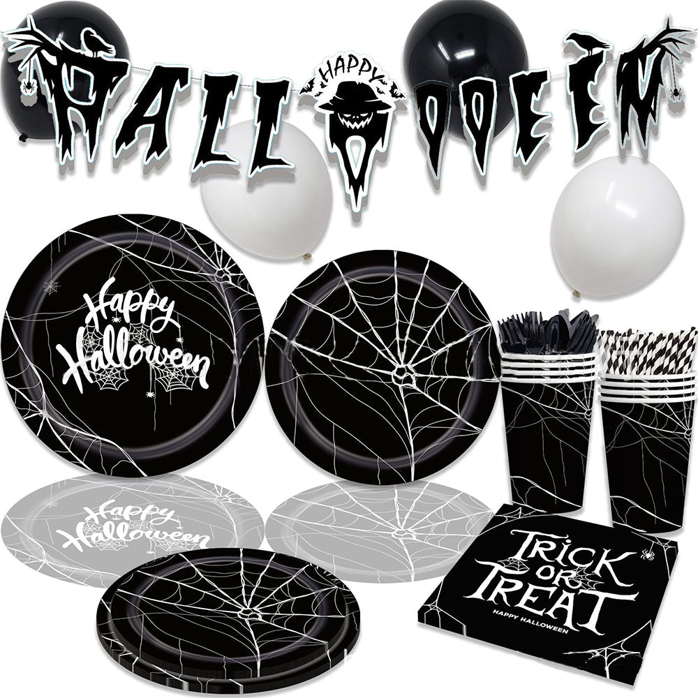 Kit de vajilla desechable de Halloween, decoraciones para fiestas, suministros de vajilla, 91 piezas.