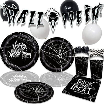 Kit de vajilla desechable de Halloween, decoraciones para fiestas, suministros de vajilla, 91 piezas.