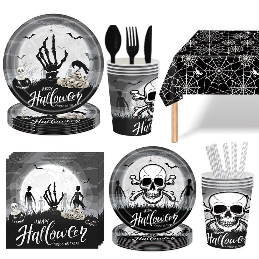 Kit de vajilla desechable para Halloween, decoraciones para fiestas de Halloween, 117 piezas.