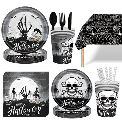 Kit de vajilla desechable para Halloween, decoraciones para fiestas de Halloween, 117 piezas.