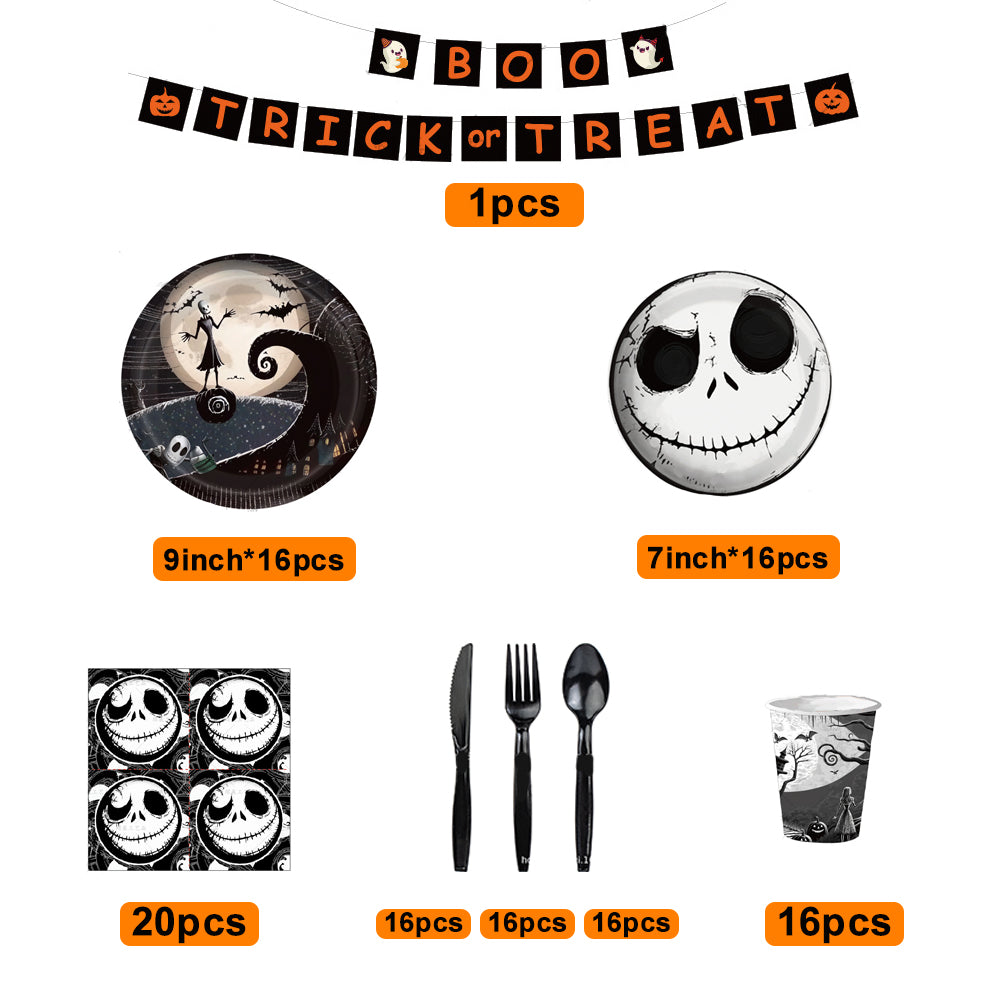 Suministros para la decoración de fiestas de Halloween, kit de vajilla desechable de Halloween de 117 piezas.