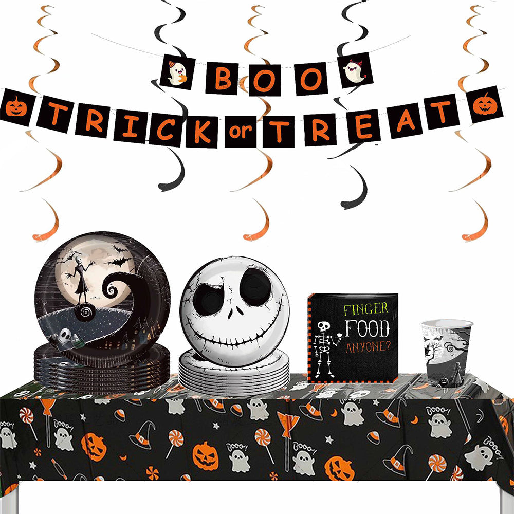 Suministros para la decoración de fiestas de Halloween, kit de vajilla desechable de Halloween de 117 piezas.