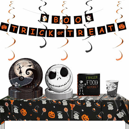 Suministros para la decoración de fiestas de Halloween, kit de vajilla desechable de Halloween de 117 piezas.