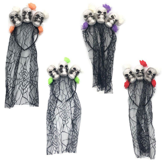 MadeMine Halloween skull veil headbands with spooky masquerade accessories, featuring two adjustable skull-themed headbands.