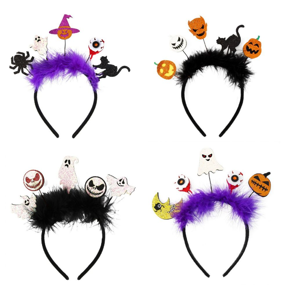 4 Diademas de Halloween, Aros para el Pelo de Halloween, Accesorios para el Pelo para Niñas