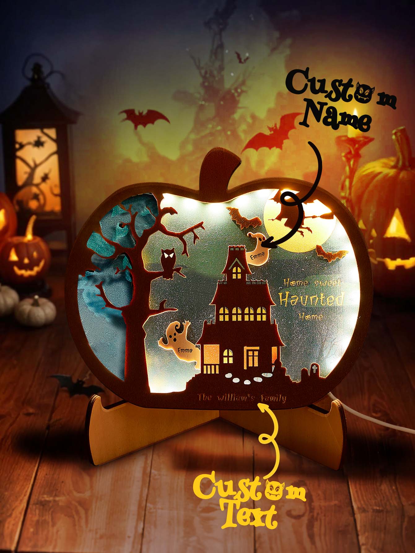 Personalized Halloween Light with Family Name Halloween Decorations Night Light Gifts for Family