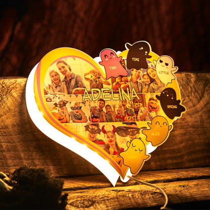Luz Nocturna Cálida Acrílica de Halloween con Foto Personalizada y Nombre – Regalo de Halloween Personalizado