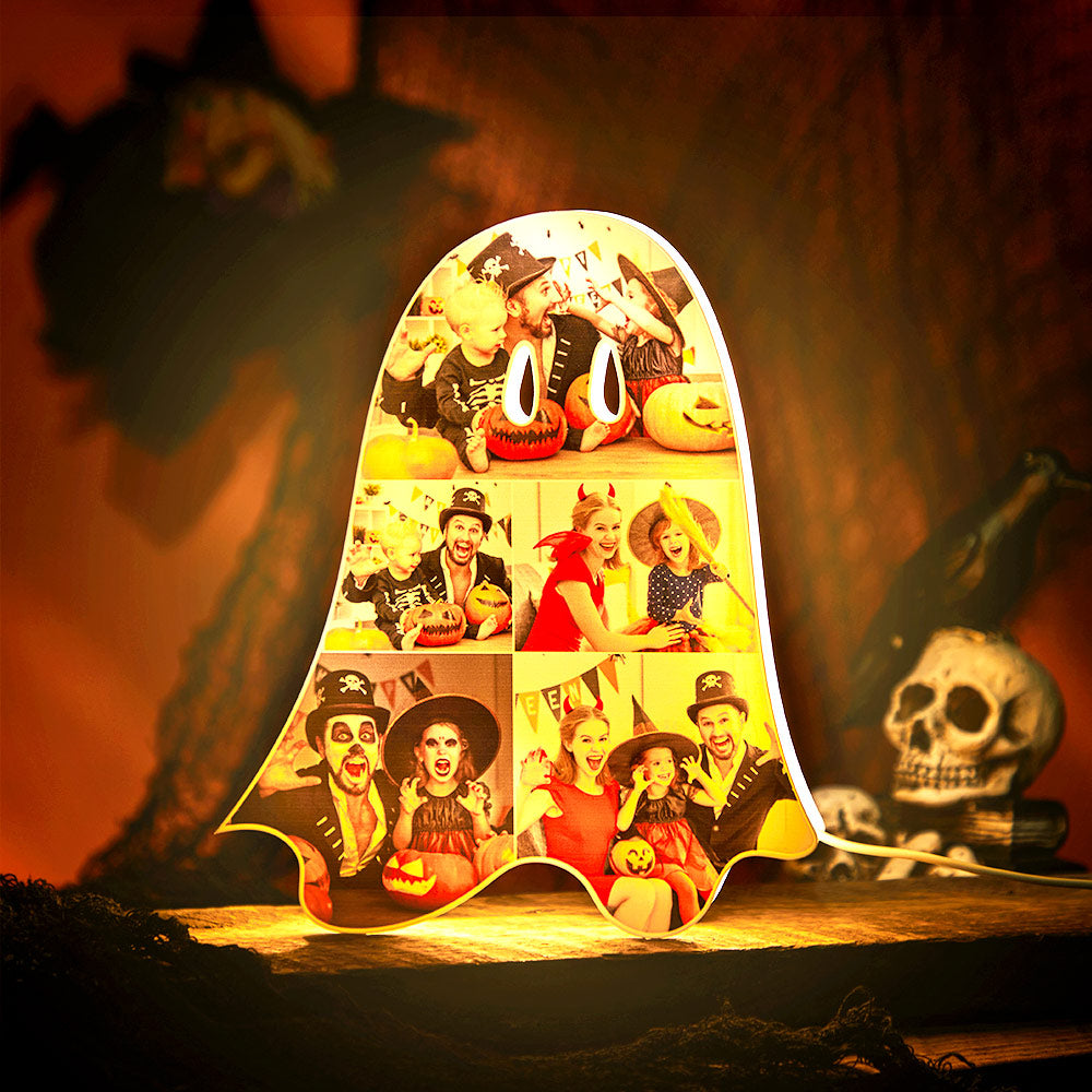 Luz Nocturna Cálida Acrílica de Halloween con Foto Personalizada y Nombre – Regalo de Halloween Personalizado