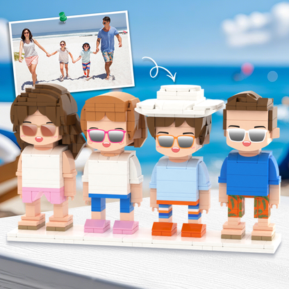 Customizable Fully Body Brick Figures by MadeMine featuring 1-4 people, personalized Lego-style characters on a white background.