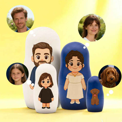 Personalized Portrait Nesting Doll Custom Photo Family Portrait Preview Cartoon Style Gift Photo Christmas Gift