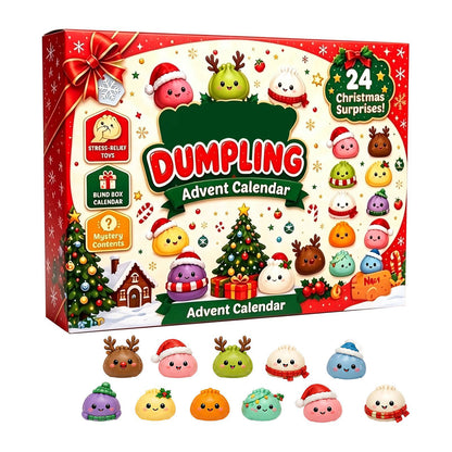 2026 Christmas Squishy Advent Calendar by MadeMine featuring 24 dumpling-themed fidget toys for kids.