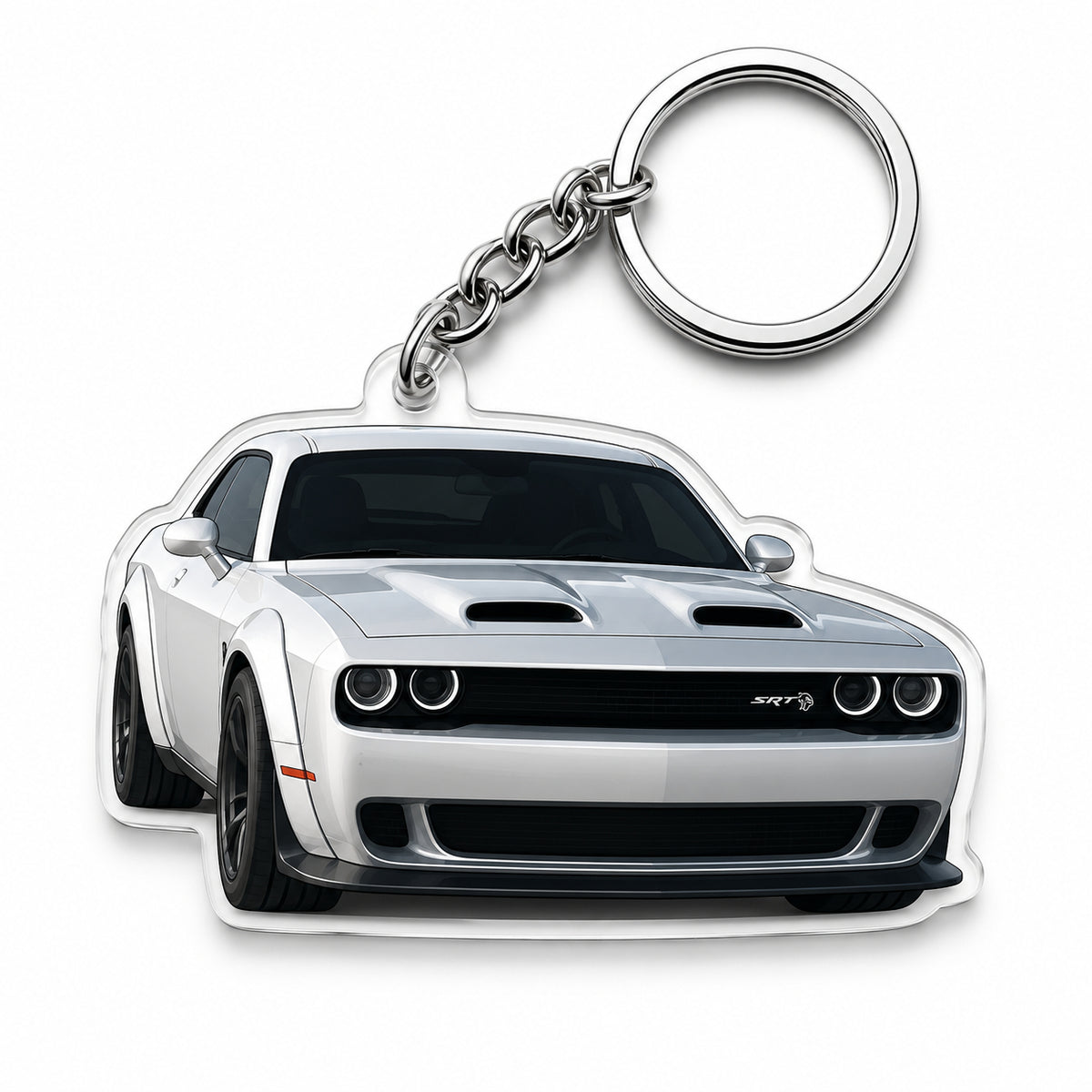 Custom acrylic car-shaped keychain with personalized photo, made by MadeMine, featuring a clear vehicle shape and space for a custom image.