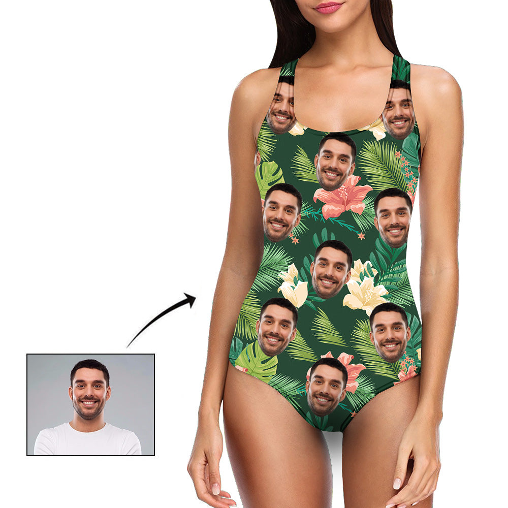 Custom Face Swimwear One Piece Swimsuit Tropical Style 3
