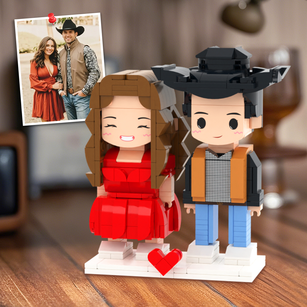 Customizable Fully Body Brick Figures by MadeMine featuring 1-4 people, personalized with unique details and vibrant colors.