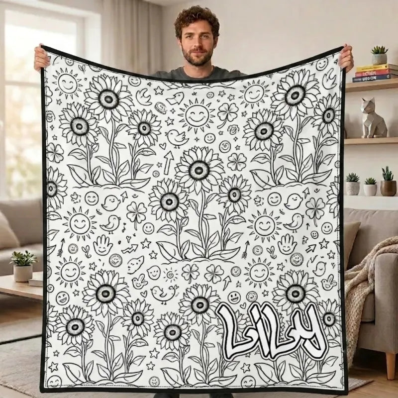 DIY art blanket by MadeMine with 24-color markers, featuring a customizable design on a washable keepsake blanket for kids and adults.