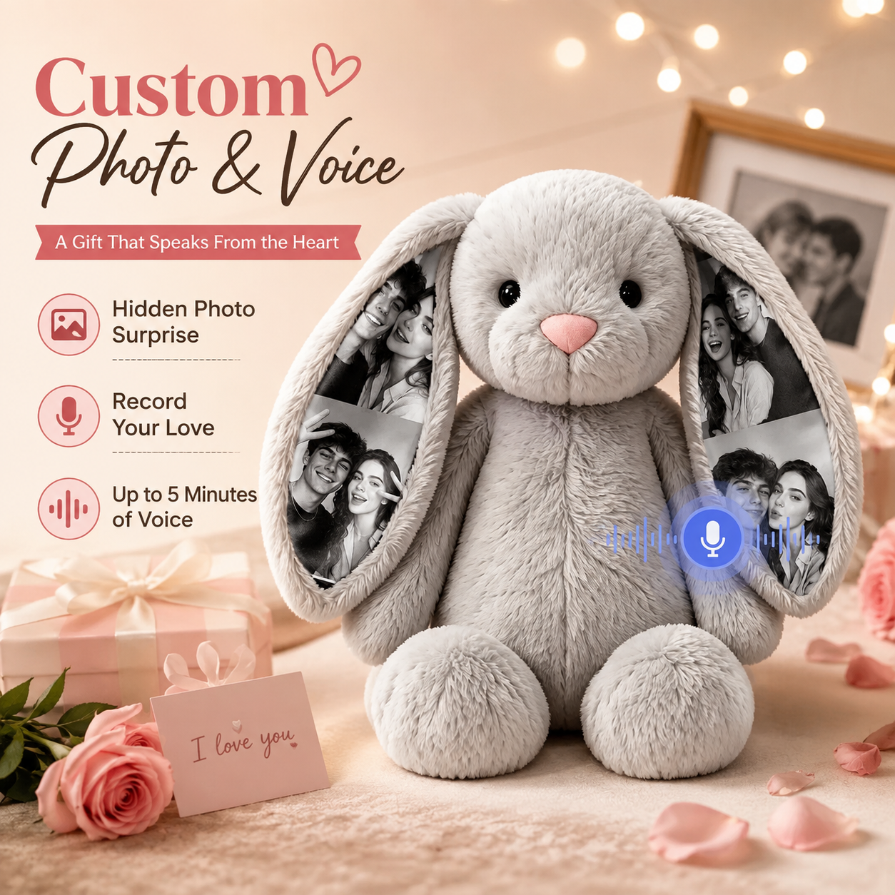 Personalized Voice Recording Bunny Plush – Custom Photo & Sound Gift