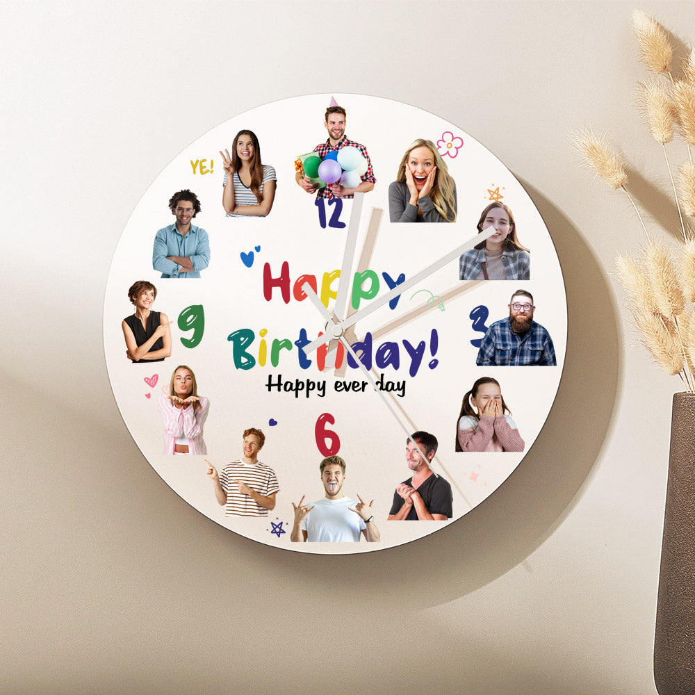 Personalized Birthday Photo Wall Clock – Custom Round Design