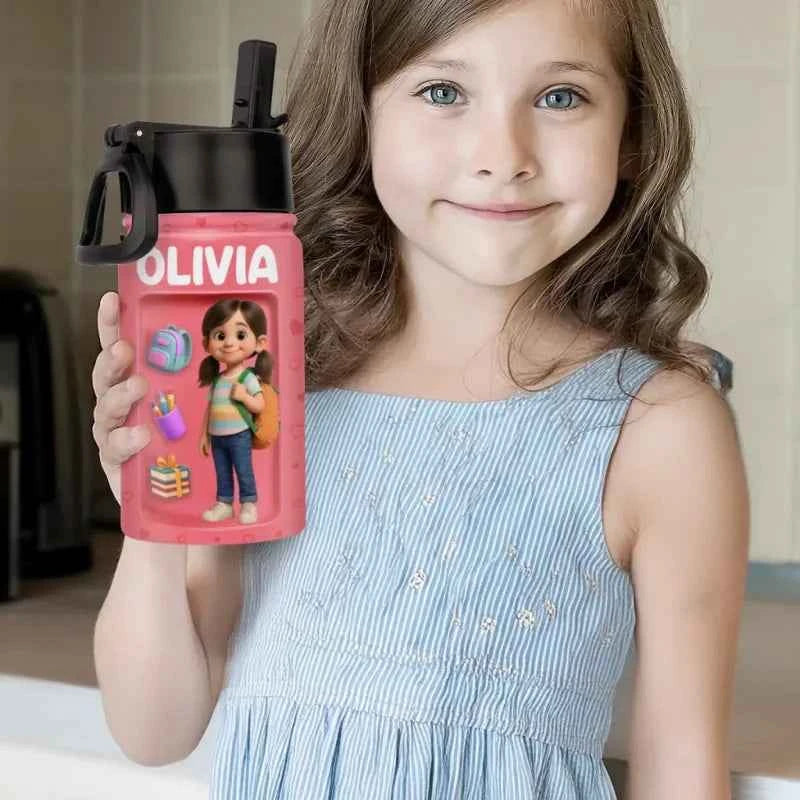 Custom Photo 3D Inflated Effect Printed Kids Water Bottle - Personalized Back To School Gifts For Kids