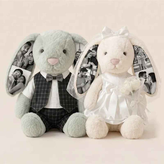 MadeMine Custom 40cm wedding bunny plush toy featuring personalized bride and groom design for wedding gift or keepsake.