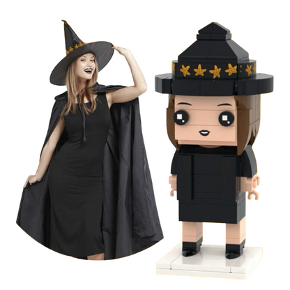 Figuras de ladrillo personalizadas de cuerpo completo para 1 persona, bloques de partículas pequeñas, figuras de brujas de ladrillo, regalos de Halloween, juguete de bloques de partículas pequeñas personalizado.