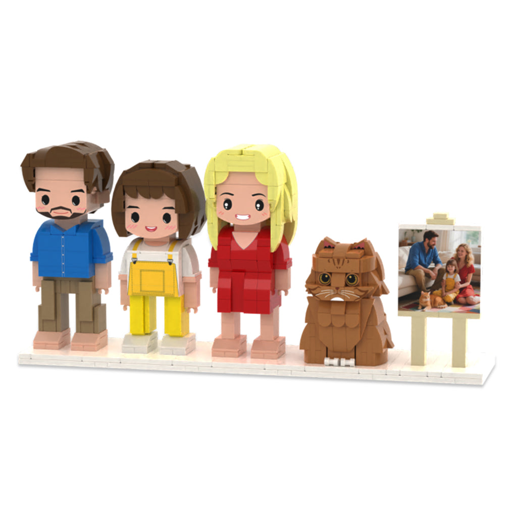 Custom Full-Body Cute Brick Figures – 3 People & 1 Cat (With Frame)
