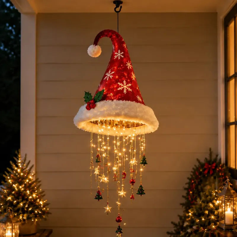 LED Light-Up Witch Hat hanging decor by MadeMine, festive Halloween and Christmas hanging ornament with illuminated design.
