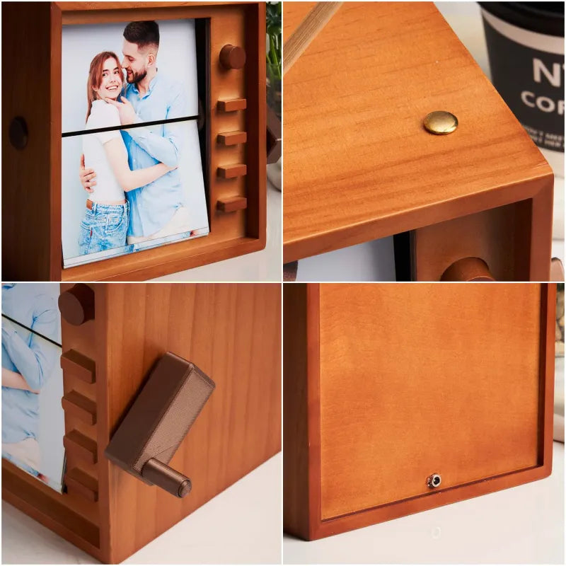MadeMine large 16x16 cm photo flipbook frame with hand-crank animation and built-in light, perfect for personalized gift displays.