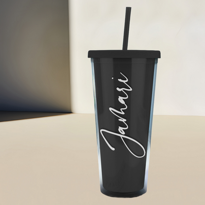 Personalized Name Black Plastic Tumbler with Straw – Back to School & Teacher’s Day Gift