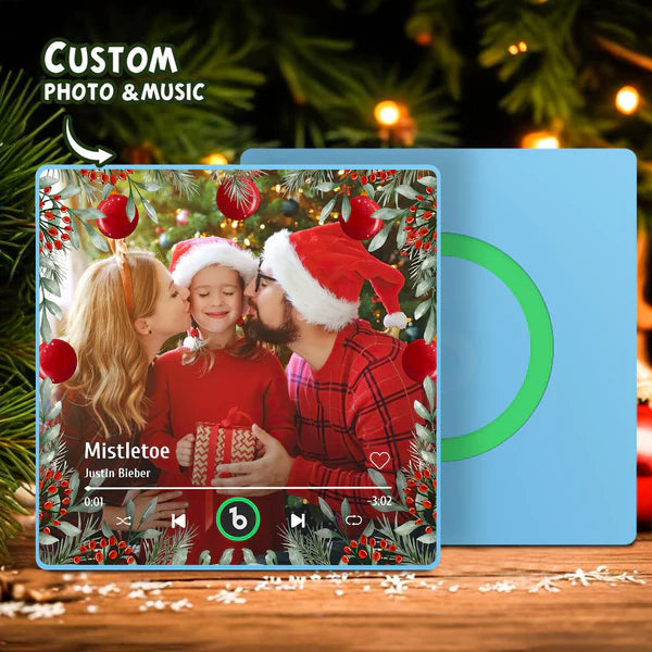 FridgeBeats Framed Personalized Family Photo Music Fridge Magnet Christmas Gifts for Family Custom Music Magnets Can Play Songs