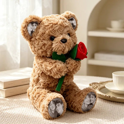 Custom Photo Teddy Bear with Rose – Personalized Plush Bear Gift