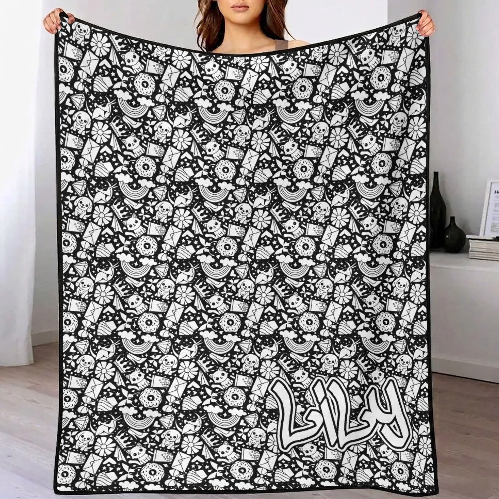 DIY drawing and custom text blanket by MadeMine with 24-color markers, washable keepsake blanket for kids and adults.