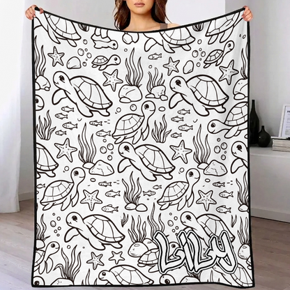 MadeMine DIY drawing and custom text blanket with 24-color markers, washable keepsake blanket for kids and adults, featuring personalized artwork.