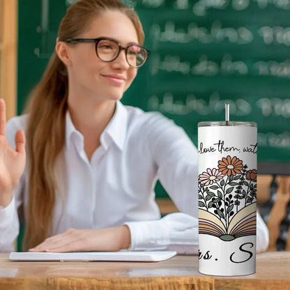 Personalized Wildflowers Teacher Tumbler – 20oz Skinny with Lid & Straw