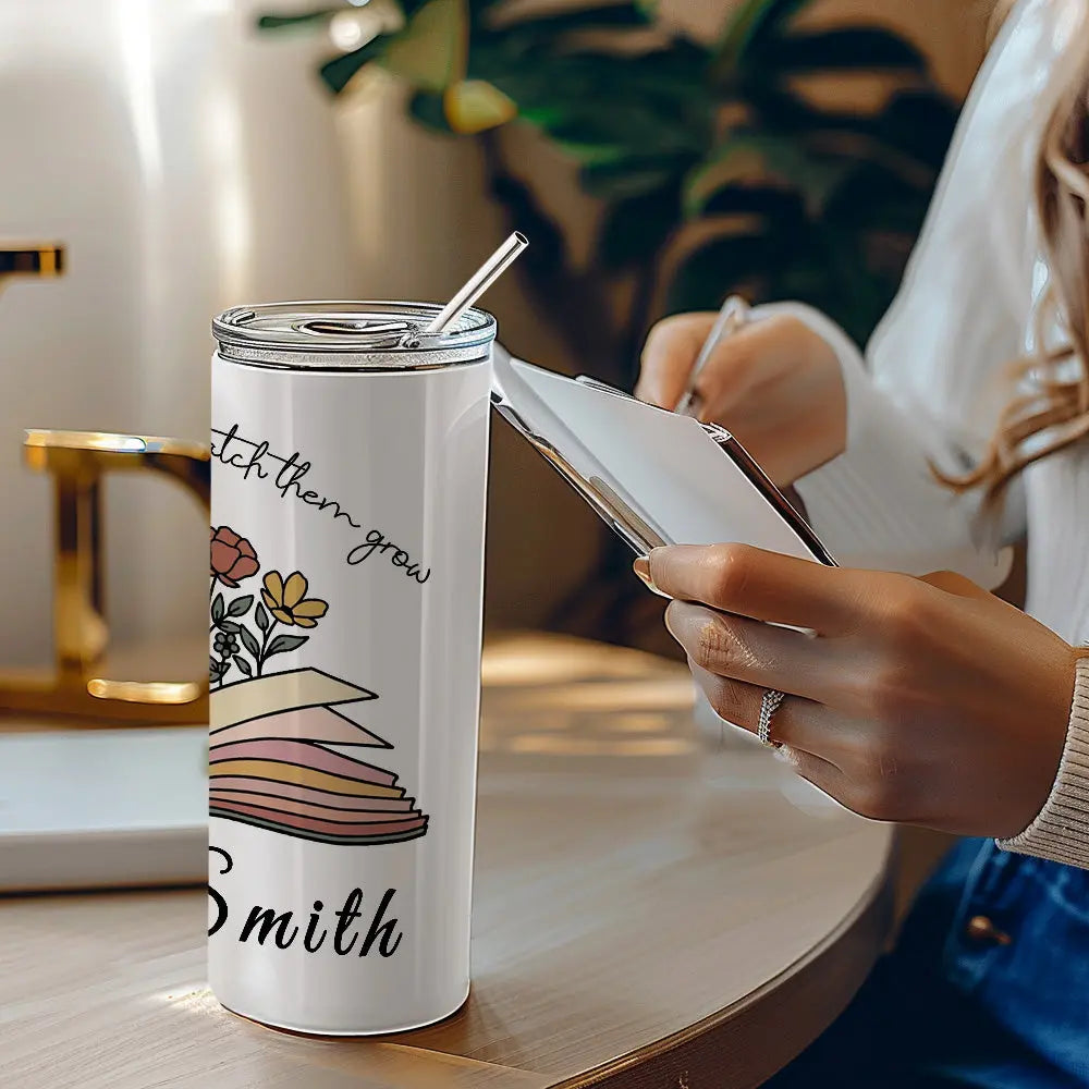 Personalized Wildflowers Teacher Tumbler – 20oz Skinny with Lid & Straw