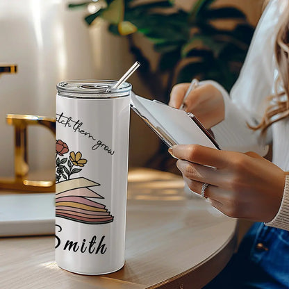 Personalized Wildflowers Teacher Tumbler – 20oz Skinny with Lid & Straw