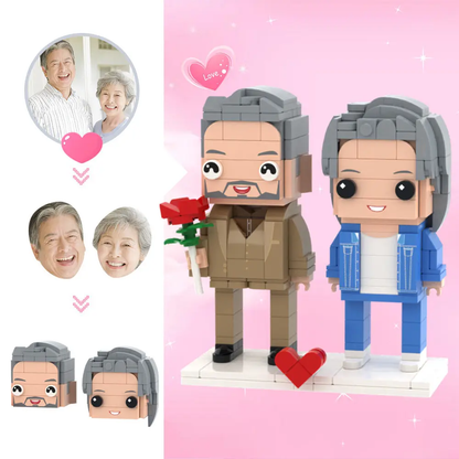 Custom Brick Head Figures – 2 People Couple with Rose